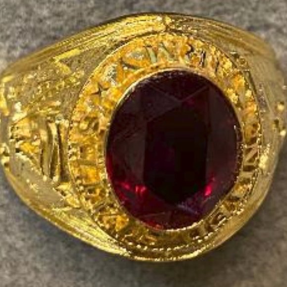 Army Ring Red crystal stone 1 Kt Gold US MADE NWT - Picture 3 of 5